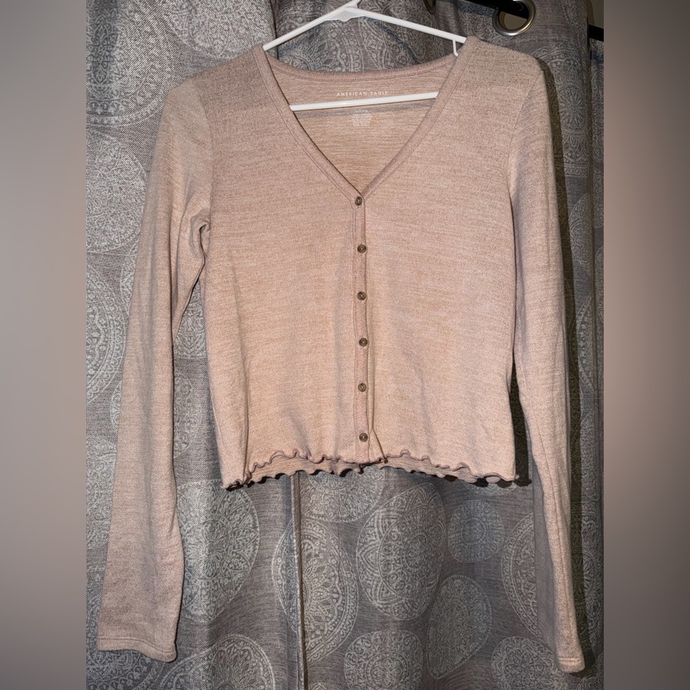 American Eagle Pink Button-Up Top